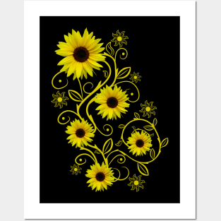 yellow blooming sunflower ornament flower sunflowers floral Posters and Art